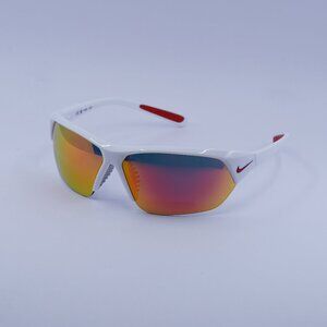 NIKE SKYLON ACE FQ4683 106 Sunglasses White Geometric Frame, Grey/Red Lenses